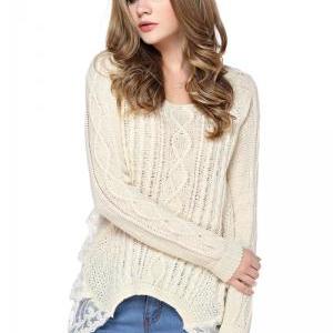 Women's Round Neck Lace Back Sweater..