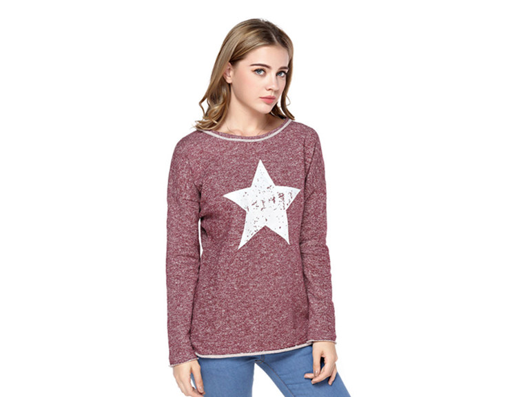 Women's Stars Pattern Round Neck Purplish Red Sweater S100719