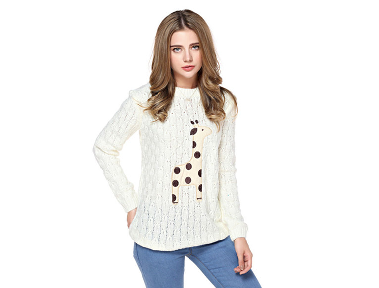 Women's Giraffe Pattern Round Neck Pullover Sweater S100728