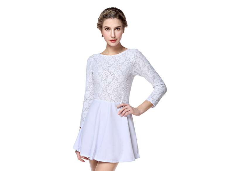 Women's Long Sleeve Lace Dress With Open Back D091919