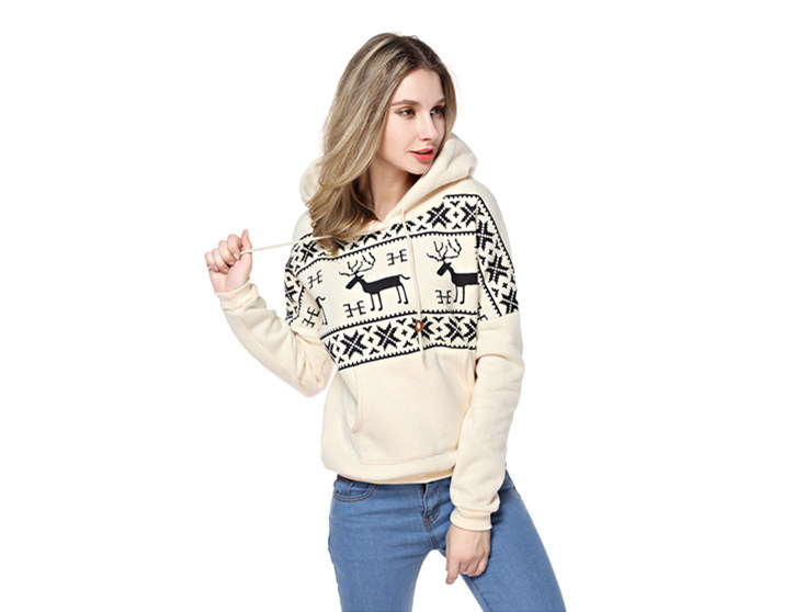 Woman's Deers And Stripes Pattern Hoodie Sweatshirt S100502