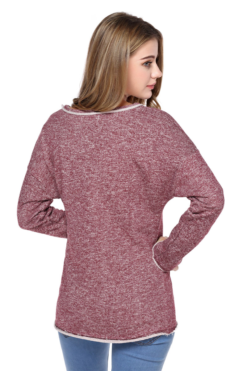 Women's Stars Pattern Round Neck Purplish Red Sweater S100719 on Luulla