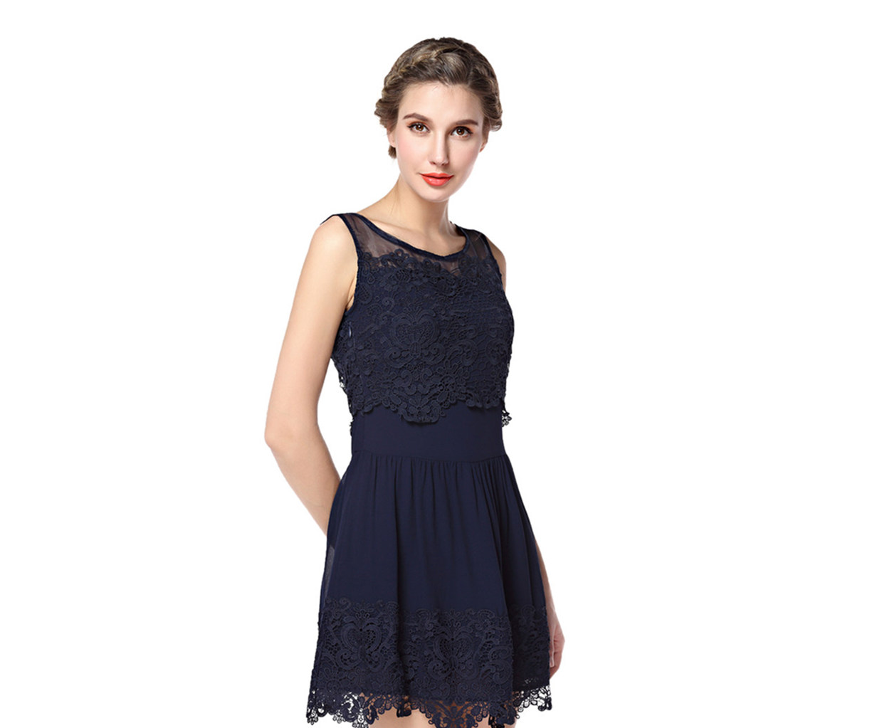 Women's Floral Lace Sleeveless Dress With Mesh Neck D091924 on Luulla